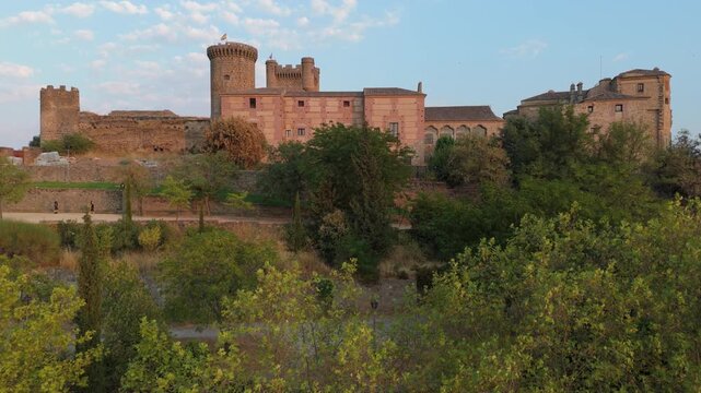Aerial view of the Oropesa Parador, Toledo, Castilla-La Mancha, Spain.
