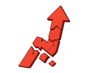 Red arrow moving upward despite being broken multiple times, illustrating determination, recovery, and persistence through difficulty