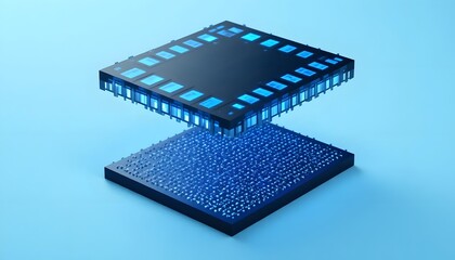 Innovative microchip technology powering modern electronics and data processing, futuristic glowing design for technology advancements, cutting-edge computing