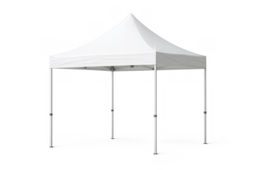 White pop-up tent providing temporary shelter for outdoor events, market stalls, and exhibitions, isolated on transparent background