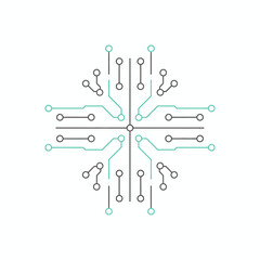 Abstract circuit board pattern centered with fourway radial symmetry