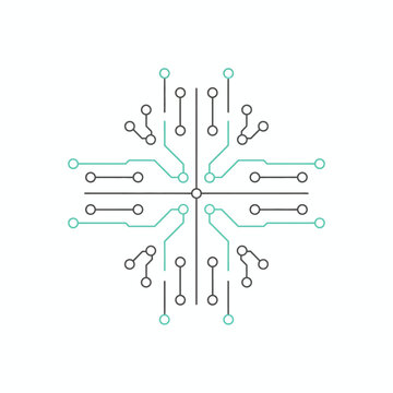 Abstract circuit board pattern centered with fourway radial symmetry