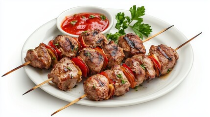 Tasty Grilled Souvlaki Shish Kebab Skewers with Flavorful Sauce for a Delicious Meal Experience