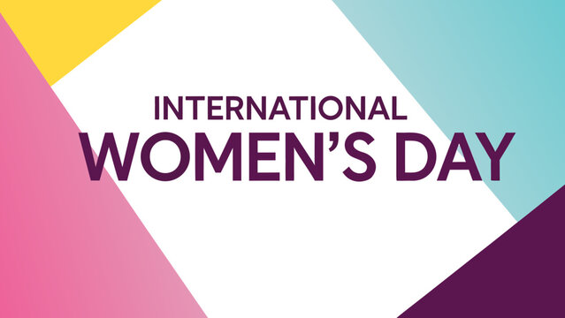 International Women's Day text on colorful geometric background, vector, e-card design  