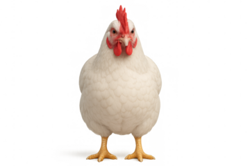 White broiler chicken standing on transparent background