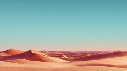 Sand Desert Landscape With Minimal Dunes Under a Wide Open Sky During the Evening Hours Before Sunset Over a Clear Horizon