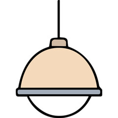 Obraz premium Cream Colored Pendant Light Fixture with Grey Band and Black Bottom Hanging from a Thin Black Cord Against a Black Background Showing Interior Lighting Design Elements