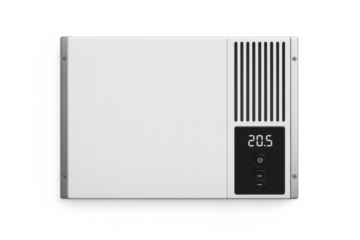 Wall mounted air conditioner showing digital temperature display