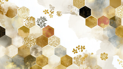 煌びやかな金の彩りと洗練された余白美が調和した和風背景｜汎用性の高い豪華な装飾デザイン素材｜金彩、背景、和モダン、伝統、上品、高級感、日本文化、和紙風、雅、テクスチャ