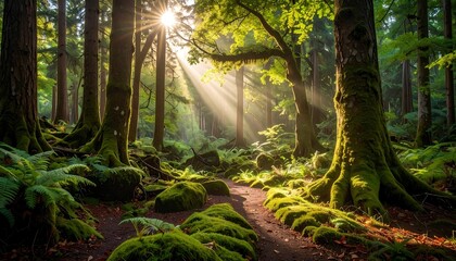Sunlight streams through a lush forest (2)