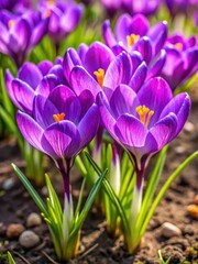 Naklejka premium Vibrant Purple Crocus Flowers Blooming in Springtime Garden