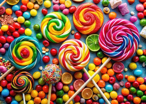 Colorful lollipops on sticks in bright colors