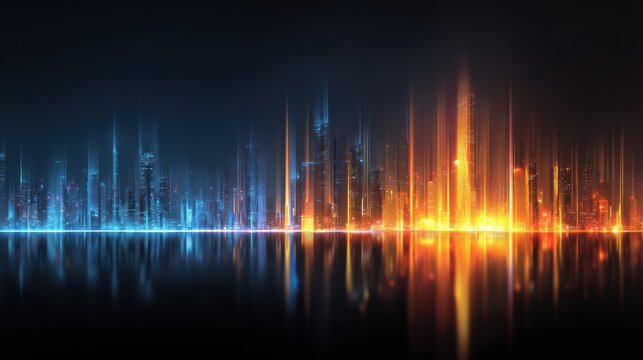 cityscape with space and neon light effect. Modern hi-tech, science, futuristic technology concept. Abstract digital high tech city design for banner background - Powered by Adobe