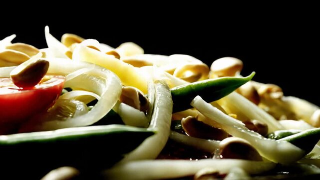 Fresh and Healthy Salad Ingredients with Tomato, Onion, and Green Beans.