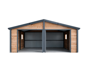 Clean modern garage designed for various tasks, Sleek double bay garage with functional design on transparent background