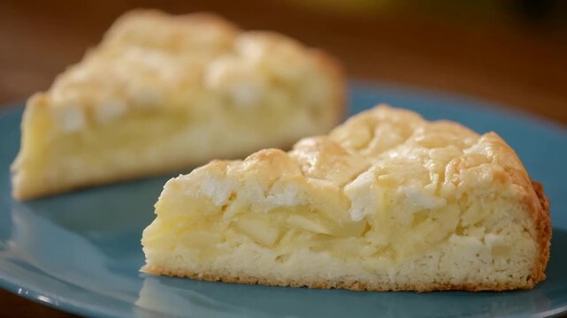 Deliciously Baked Apple Pie Slices Served on a Teal Plate.