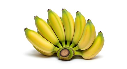 Studio shot showcasing bunch of vibrant yellow bananas against a crisp white background