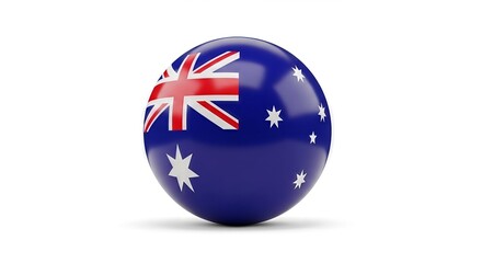 Spherical representation of the australian flag on a glossy orb against white background