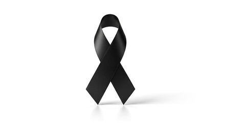 Simple black awareness ribbon on pure white background for mourning symbol