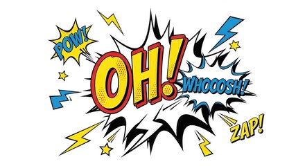 Energetic Pop Art Comic Book Style Explosion with Bold Typography and Accents