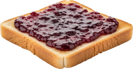 Toasted bread slice topped generously with dark red berry jam offering a sweet and fruity spread isolate breakfast food delicious spreadable baked pastry