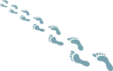 Blue footprints illustration, walking path, human steps, journey symbol, movement concept, diagonal layout, minimal design, progress theme, lifestyle vector