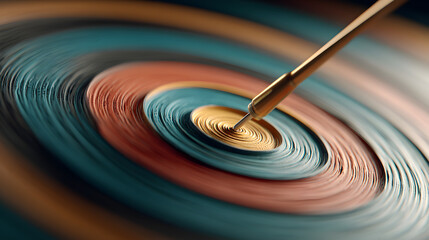 Arrow hits the target Target shooting concept, target setting, reaching target. Digital illustration.