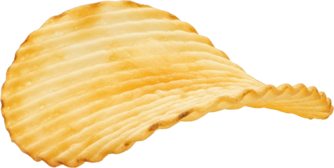 Crispy Golden Potato Chip With Ridged Texture And Wavy Edges Isolated Transparent Background Isolate Snack Fried Food Savory Junk Food Salty Crunchy Potato Crisps