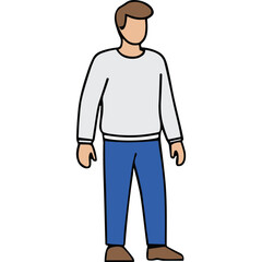Full Body Portrait Of A Man Wearing A Light Grey Long Sleeve Sweater And Blue Pants Standing On A Black Background