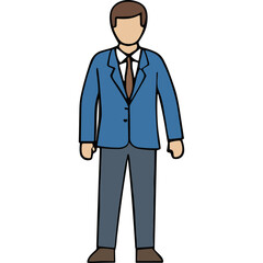 Full Body Professional Man Wearing Blue Suit White Shirt and Brown Tie Standing Against Black Background Studio Shot