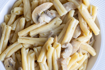 Close-Up of Creamy Italian Caserecce Pasta