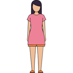 Full Body Vector Illustration Of A Woman Wearing A Pink Dress And Orange Shorts With Orange Shoes Standing On A Transparent Background