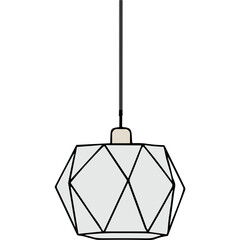 Geometric Pendant Light Fixture White Fabric Shade With Black Metal Frame Hanging From Black Cord Against A Black Background Modern Interior Design Element