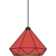 Geometric Red Pendant Lamp Hanging Indoors with Black Cord Minimalist Design with Black Accents and Yellow Base Illuminated Interior Space for Home Decor or Office Lighting