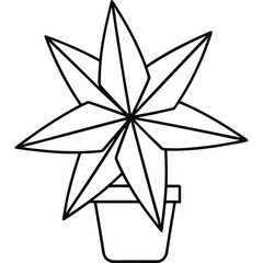 Geometric Star Shaped Plant In A White Pot Against A Black Background Minimalist Line Art Style