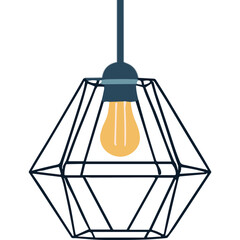 Geometric Wire Cage Pendant Light Fixture with Warm Edison Bulb Illuminated in a Dark Setting