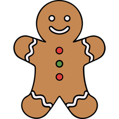 Gingerbread man cookie with icing and candy buttons on a black background perfect for holiday celebrations and baking themes