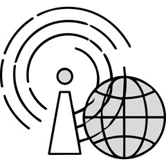 Global Communication Tower Broadcasting Signal Across The Globe With Concentric Waves Representing Connectivity And Data Transmission In A Stylized Graphic Illustration