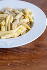 Close-Up of Creamy Italian Caserecce Pasta