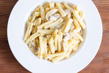 Close-Up of Creamy Italian Caserecce Pasta