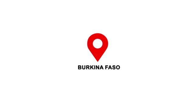 Burkina Faso country location pin animation. GPS tracking map pointer icon with alpha channel and white background, 4K video.