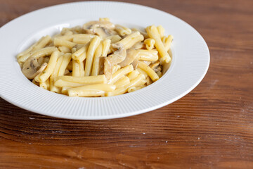 Close-Up of Creamy Italian Caserecce Pasta
