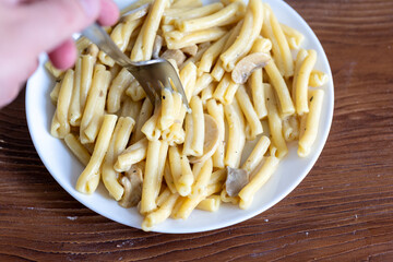 Close-Up of Creamy Italian Caserecce Pasta
