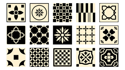 Mediterranean pattern collection — artisanal ceramic repeats with decorative florals and mosaic geometry, perfect for kitchenware or lifestyle branding.