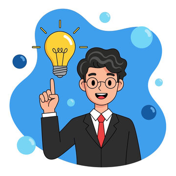 Man with Idea - Businessman Pointing at Light Bulb.