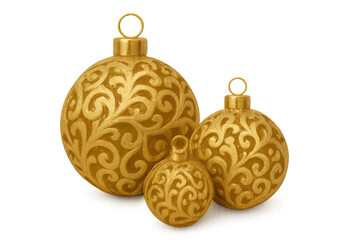 Fototapeta premium Golden christmas ornaments with intricate swirl pattern creating festive holiday decoration, transparent background