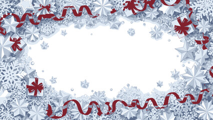 Elegant Christmas Border Design with Festive Snowflakes, Stars, and Gift Boxes for Winter Holidays