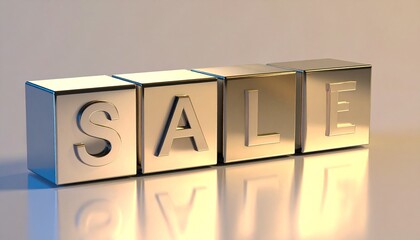 Gleaming metallic blocks spell out 'SALE' in a striking 3D rendering, symbolizing exciting discount promotions and urgent retail shopping opportunities