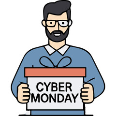 Man Holding Gift Box With Cyber Monday Text Festive Celebration Shopping Online Discount Offer Special Promotion Event