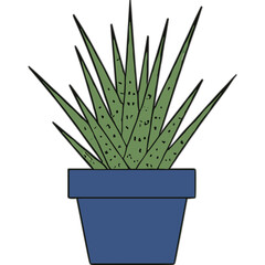Green Aloe Vera Plant in a Blue Pot Isolated on a Black Background Simple Minimalist Illustration